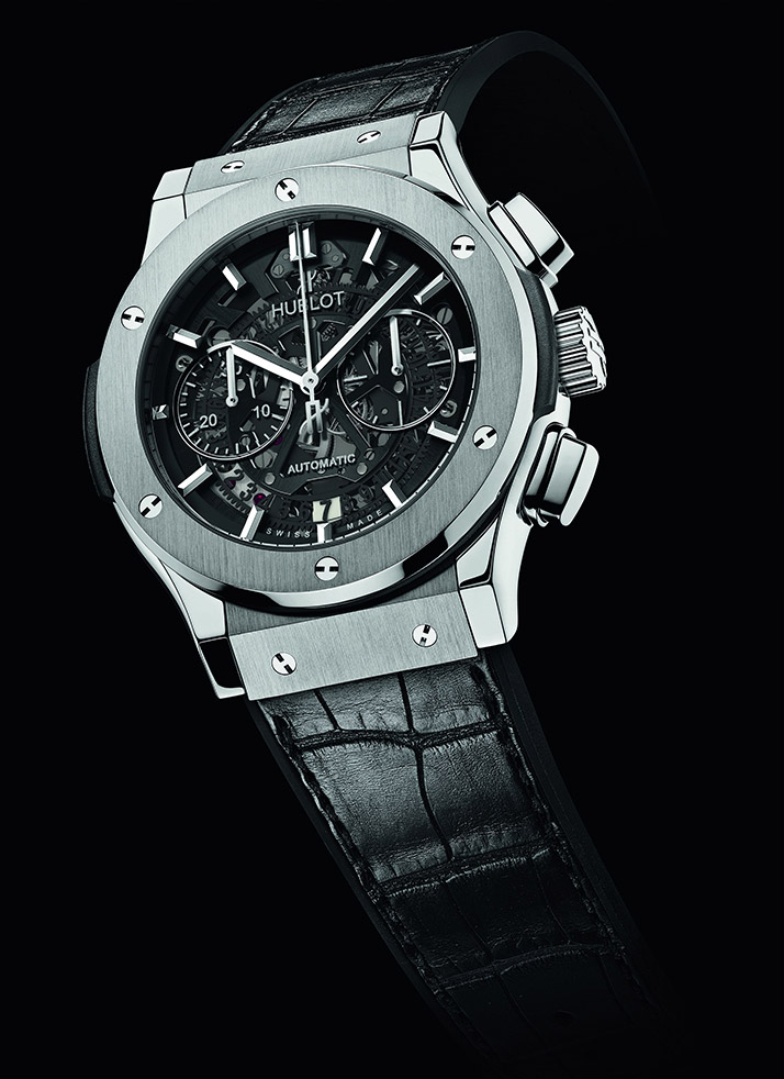 black leather strap fake Hublot Aero Bang